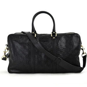 Gucci Boston Bag Shoulder Strap Guccissima Black Leather One